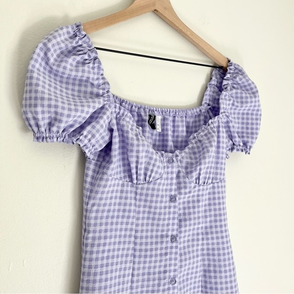 H&M Divided Gingham A Line Square Neck Ruffle Mini Dress Purple Size XS - Picture 4 of 9